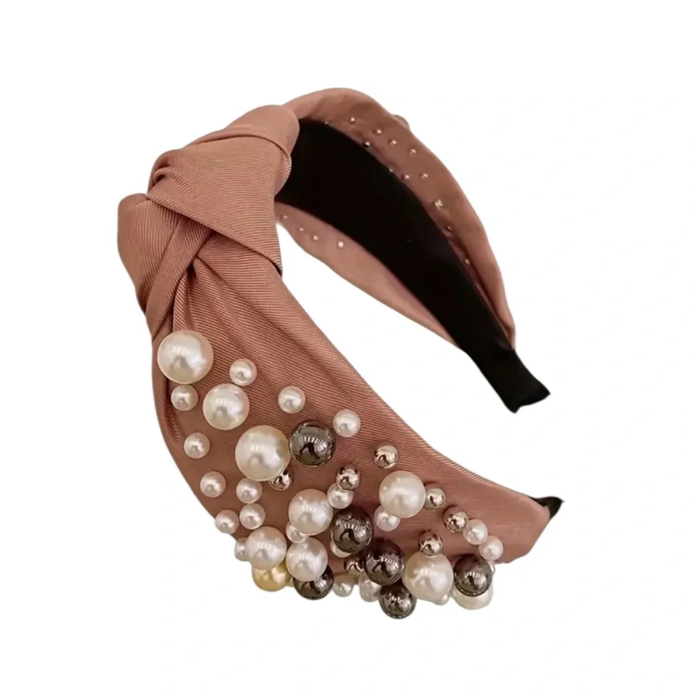 Pink Pearl Embellished Satin Top Knot Headband